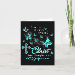Tarjeta Cristo Dios me fortalece mariposa Verde azulada Pt