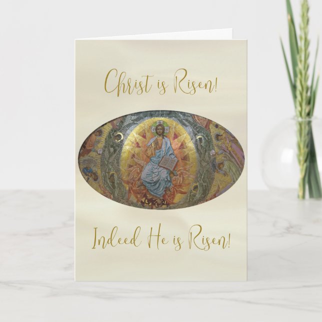 Tarjeta Cristo ha resucitado Pantocrátor Ortodoxo Pascha P (Anverso)