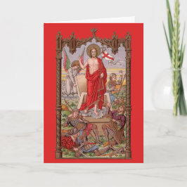 Tarjeta Cristo resucitado con soldados en la Pascua de la 