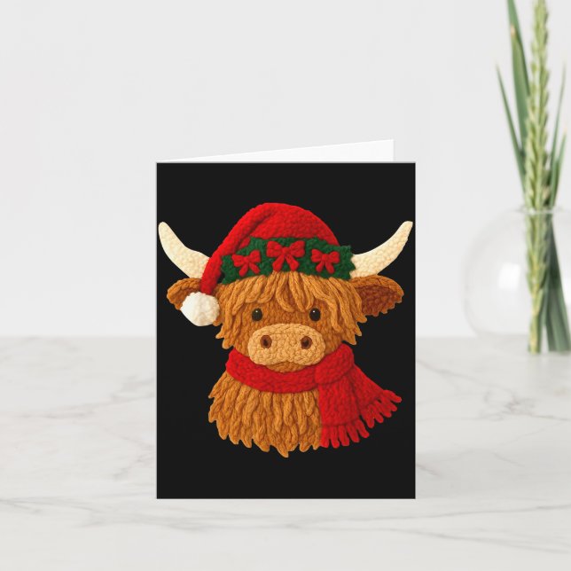 Tarjeta Crochet Highland Cow Christmas Winter Girly Kids T (Anverso)