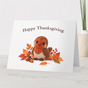 Tarjeta Crochet Robin Feliz Día de Acción de Gracias