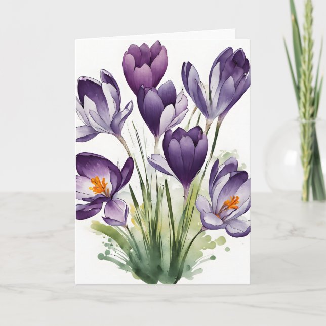 Tarjeta Crocus - Flores de acuarela (Anverso)