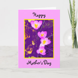 Tarjeta Crocus morado Borde rosa Día de la Madre