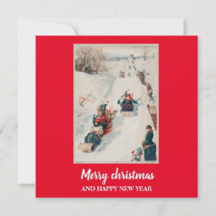 Tarjeta Cromolitografía "Tobogganing" - Vacaciones de Navi