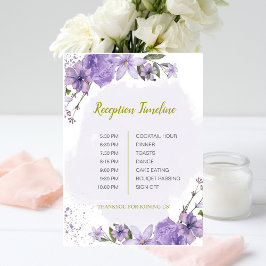 Tarjeta cronológica de recepción de la boda púrpur