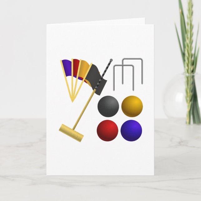 Tarjeta Croquet Equipment Set Mallet Balls Hoops (Anverso)