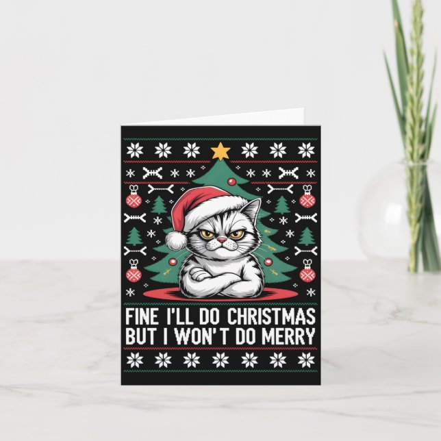 Tarjeta Crossed Arms Cat Funny Christmas Ugly Sweater Long (Anverso)