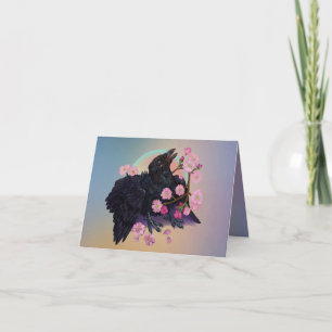 Tarjeta Crow con flores de manzana