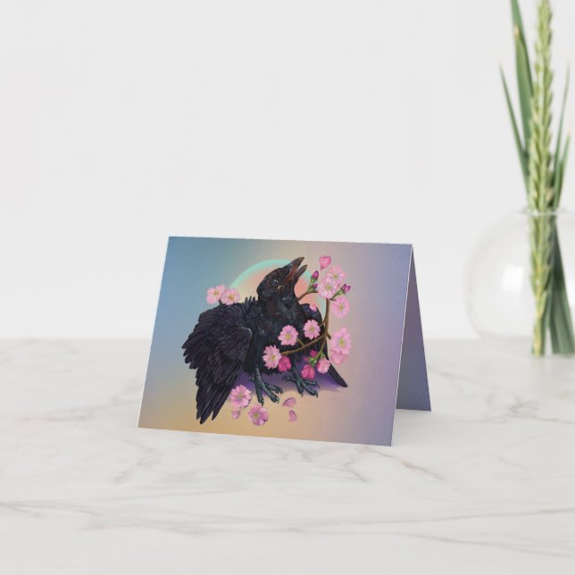Tarjeta Crow con flores de manzana (Anverso)