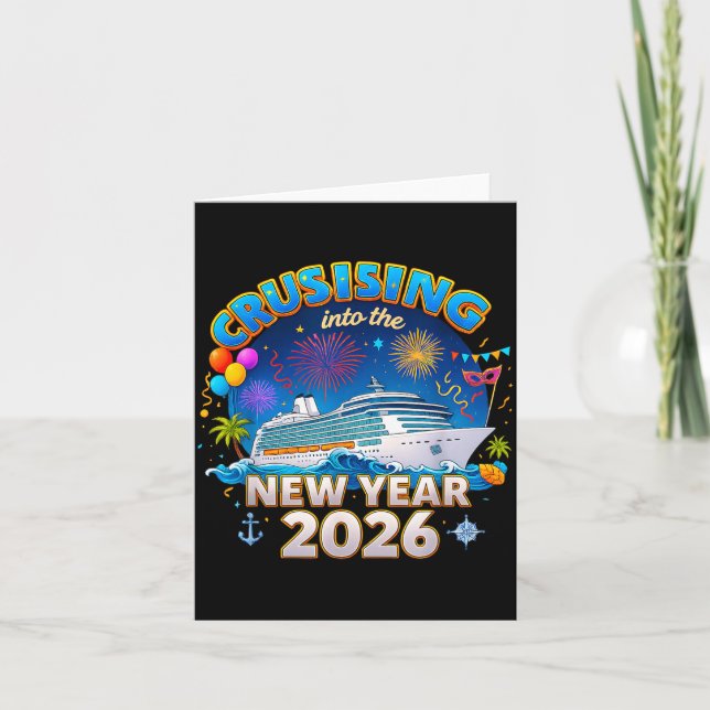 Tarjeta Crucero Familiar Año Nuevo 2026 Vacaciones  (Anverso)