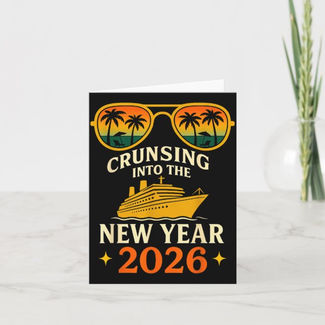 Tarjeta Crucero hacia el año nuevo 2026 Atardecer Retro Cr (Anverso)