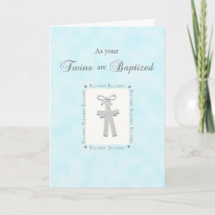Tarjeta Cruces de Bautismo Azules para Gemelos Bendiciones