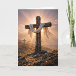 Tarjeta Cruces de Pascua en una colina rocosa