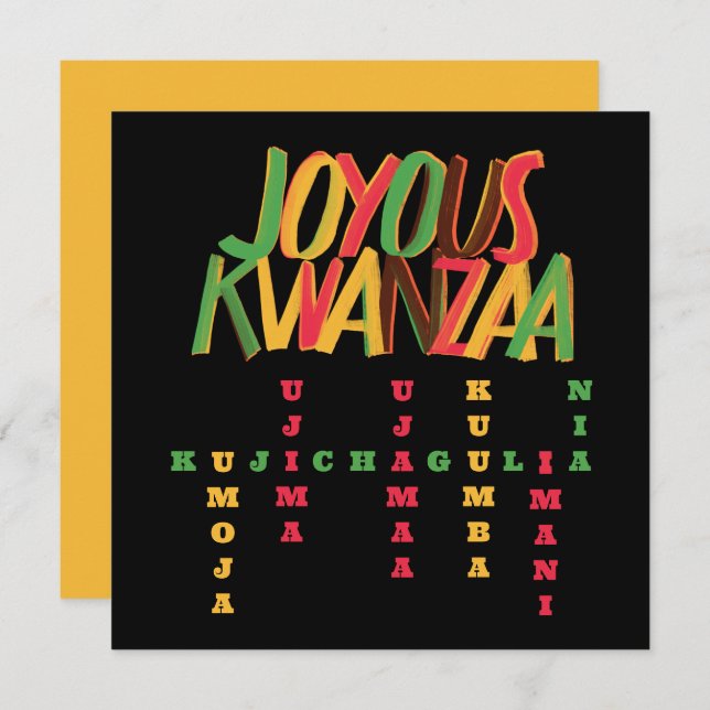 Tarjeta Crucigrama de los Principios Alegres de KWANZAA (Anverso / Reverso)