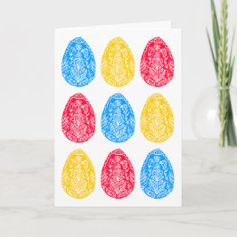 Tarjeta Crudo de huevo de pascua floral azul/rojo/amarillo