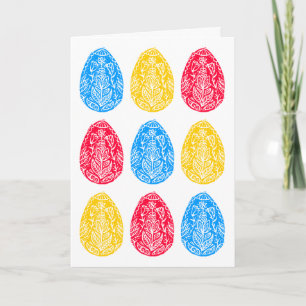 Tarjeta Crudo de huevo de pascua floral azul/rojo/amarillo