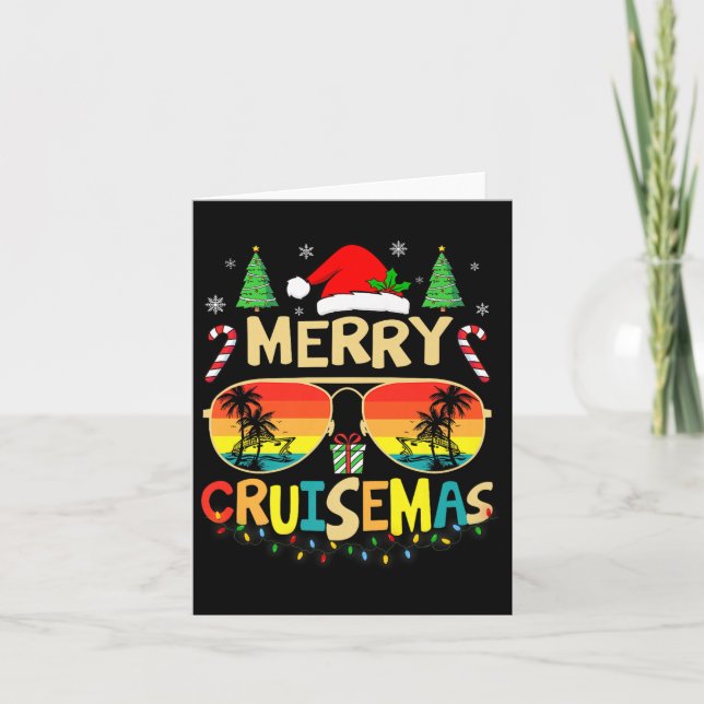 Tarjeta Cruise Ship Merry Christmas Lights Cruising Vacati (Anverso)