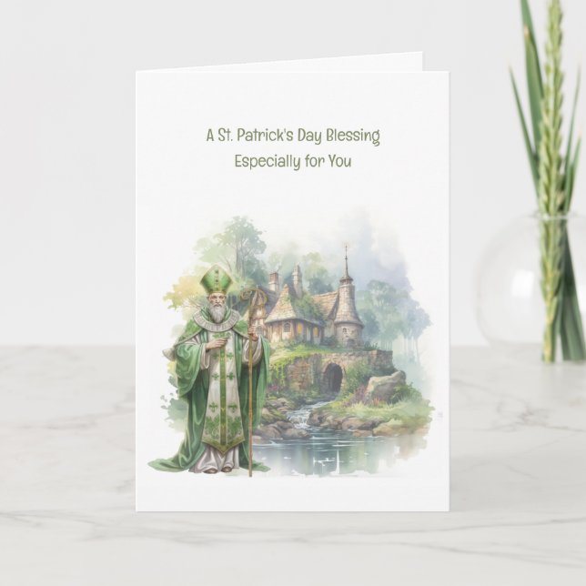 Tarjeta Cruz celta del Día de San Patricio bendiciendo a R (Anverso)