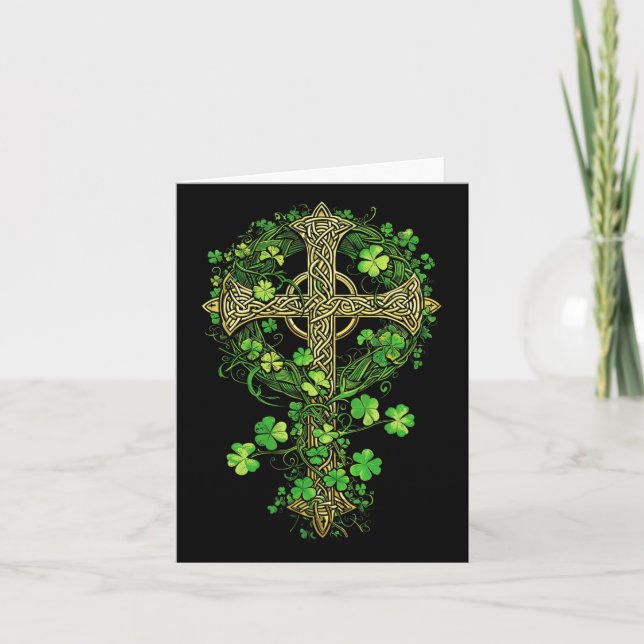 Tarjeta Cruz Celta Harp Irlandesa Knot Clover St Shamrock (Anverso)