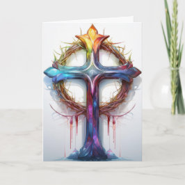 Tarjeta Cruz cristiana colorida sobre la corona de espinas