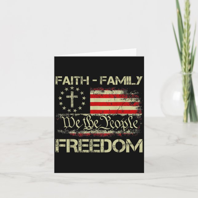 Tarjeta Cruz cristiana patriótica de América de la familia (Anverso)