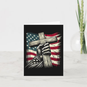 Tarjeta Cruz Cristiana Y Bandera De Estados Unidos 4 De Ju