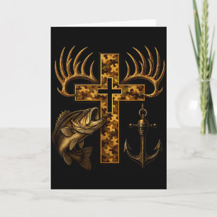 Tarjeta Cruz de camuflaje cristiano de fe para pescadores