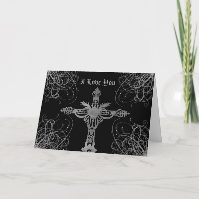 Tarjeta Cruz de cementerio gótico, te amo (Anverso)