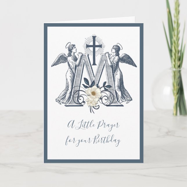 Tarjeta Cruz de cumpleaños religiosa con flores de ángeles (Anverso)