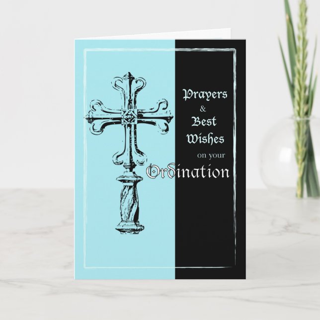 Tarjeta Cruz de felicitaciones de ordenanza sobre azul y n (Anverso)