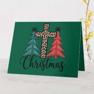 Tarjeta Cruz de leopardo árboles de Navidad cristiano 