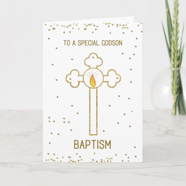 Tarjeta Cruz de oro para bautizo de ahijado (Anverso)