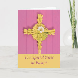 Tarjeta Cruz de Pascua Católica con Lily