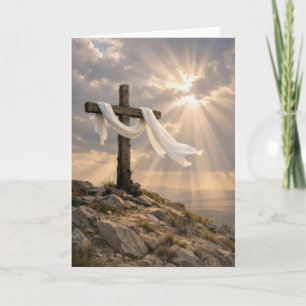 Tarjeta Cruz de Pascua con Sábana ondeando en el viento