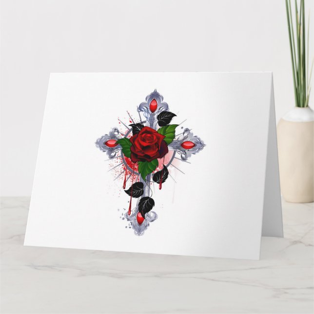 Tarjeta Cruz de Plata con una Rosa Roja (Anverso)