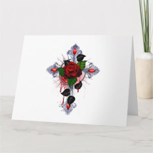 Tarjeta Cruz de Plata con una Rosa Roja