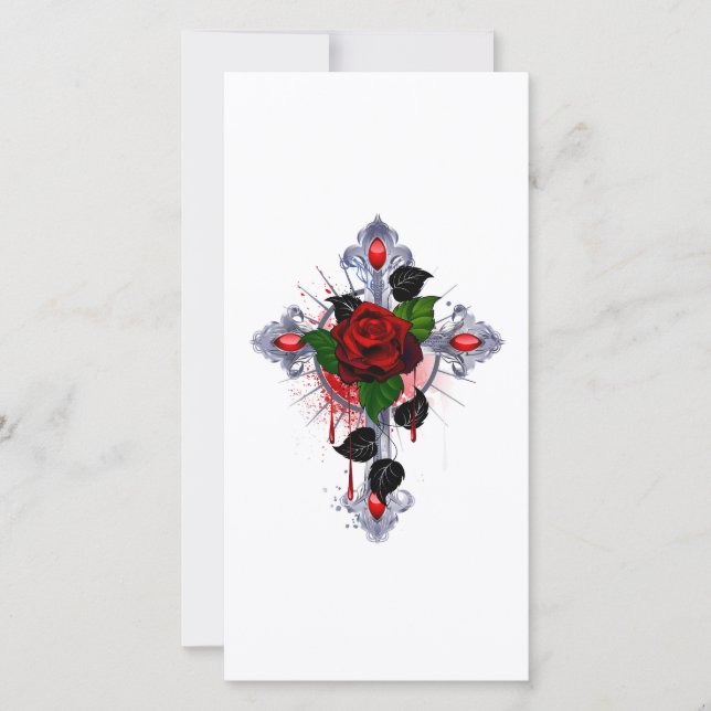 Tarjeta Cruz de Plata con una Rosa Roja (Anverso)