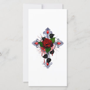 Tarjeta Cruz de Plata con una Rosa Roja