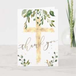 Tarjeta cruz de Relieve metalizado dorado y verde |Gracias