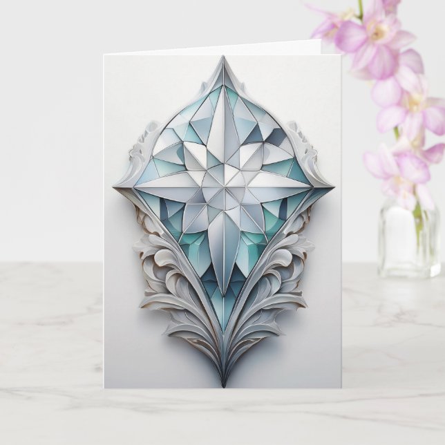 Tarjeta Cruz decorativa geométrica azul (Orquídea)
