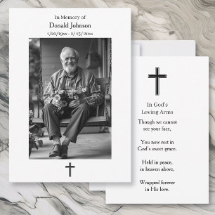 Tarjeta Cruz en blanco y negro y foto con poema memorial