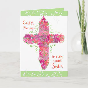 Tarjeta Cruz especial de flores de hermanas de Pascua