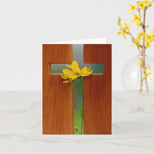Tarjeta Cruz Feliz Pascua (flor amarilla)