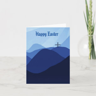 Tarjeta Cruz Feliz Pascua en Montañas Azules