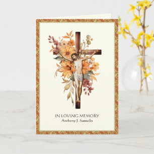Tarjeta Cruz floral católica oración de Misa funeral
