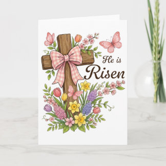 Tarjeta Cruz floral cristiana - Él ha resucitado Religiosa