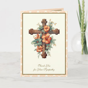 Tarjeta Cruz floral de agradecimiento por simpatía en fune