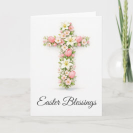 Tarjeta Cruz floral de bendiciones de Pascua cristiana Pas