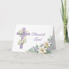 Tarjeta Cruz Floral de Lavanda Personalizada Bendecida y A