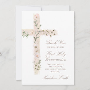 Tarjeta cruz floral de Primera Comunión gracias